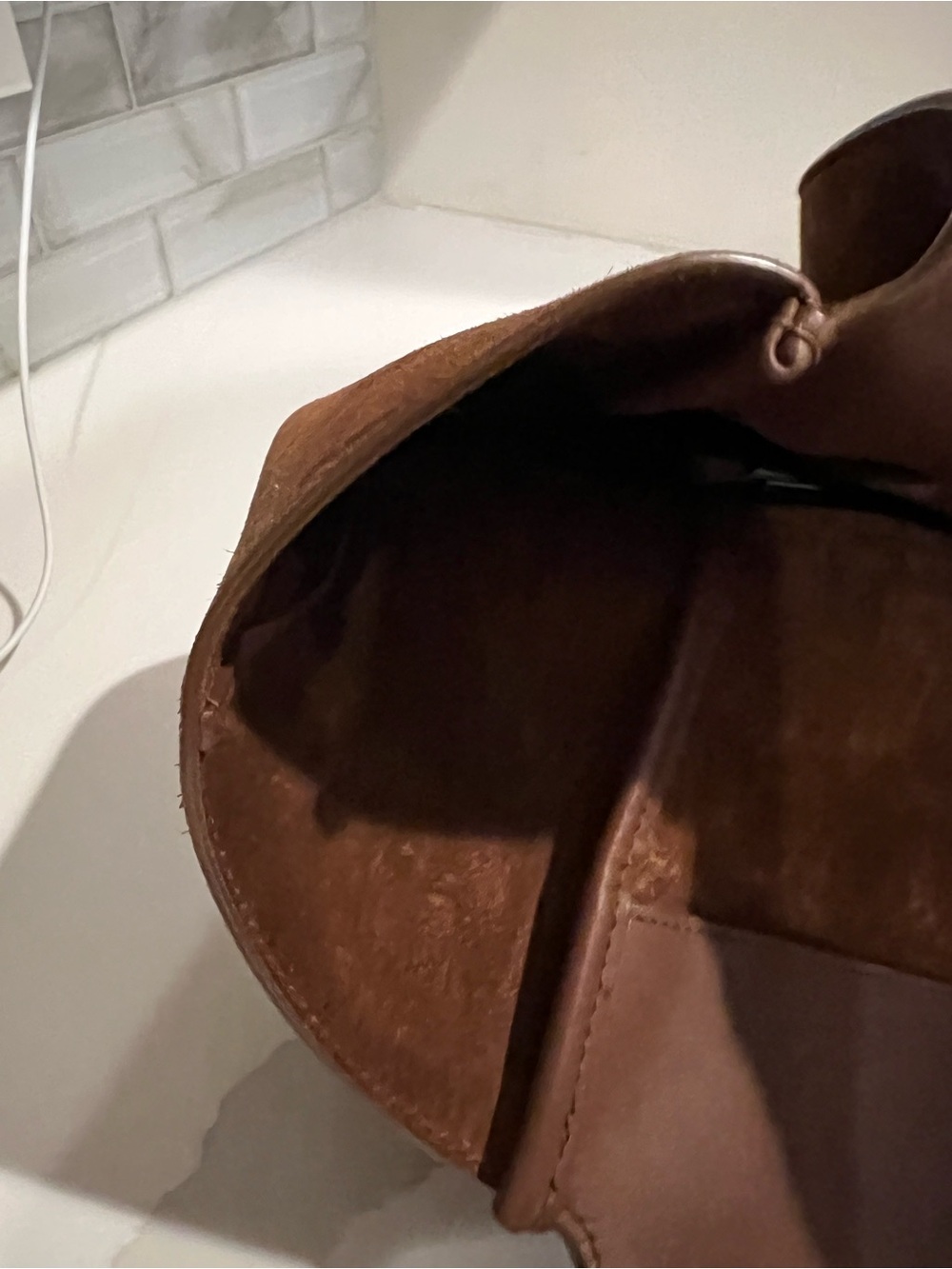 Saint Laurent Brown Suede Tote with Gold YSL Emblem - Picture 10 of 16